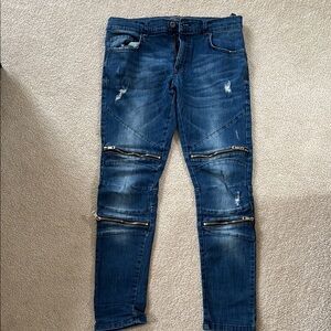 Men's Blue Jeans with Zipper Accents